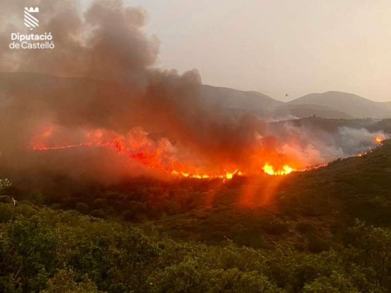 Imagen de los bomberos del incendio de Atzeneta este domingo por la tarde. EFEBomberos
