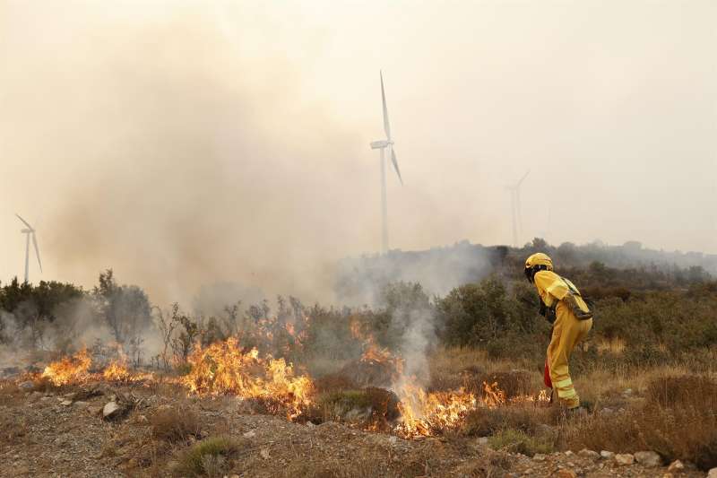 Un bombero lucha contra el fuego en uno de los incendios declarados este verano en la Comunitat. EFE/ Domenech Castelló/Archivo
