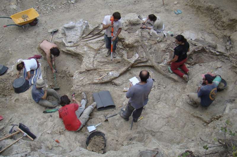 Los paleontólogos que trabajan en el Grupo de Biología Evolutiva de la UNED. /EFE/UNED Garumbatitan